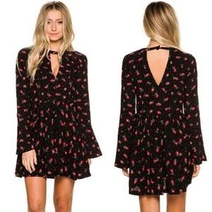 Free People Tegan Floral Mini Dress Bell Sleeves